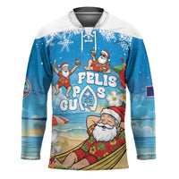 Guam Christmas Hockey Jersey Felis Pasgua Chilling Santa LT05 Unisex Blue - Polynesian Pride