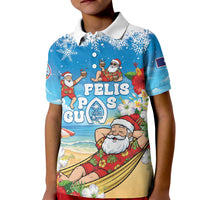 Guam Christmas Kid Polo Shirt Felis Pasgua Chilling Santa LT05 Kid Blue - Polynesian Pride