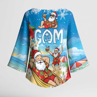 Guam Christmas Kimono Sleeve Blouse Felis Pasgua Chilling Santa - Polynesian Pride