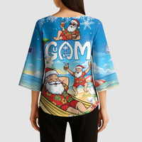 Guam Christmas Kimono Sleeve Blouse Felis Pasgua Chilling Santa - Polynesian Pride