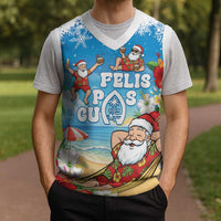 Guam Christmas Knitted V-Neck Vest Felis Pasgua Chilling Santa LT05 - Polynesian Pride