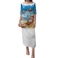Guam Christmas Puletasi Felis Pasgua Chilling Santa LT05 Long Dress Blue - Polynesian Pride