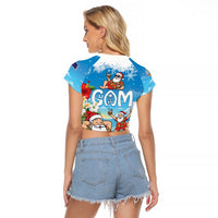 Guam Christmas Raglan Cropped T Shirt Felis Pasgua Chilling Santa LT05 - Polynesian Pride