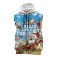Guam Christmas Sleeveless Zip Hoodie Felis Pasgua Chilling Santa LT05 Blue - Polynesian Pride