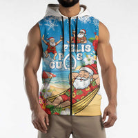 Guam Christmas Sleeveless Zip Hoodie Felis Pasgua Chilling Santa LT05 - Polynesian Pride