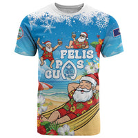 Guam Christmas T Shirt Felis Pasgua Chilling Santa LT05 Blue - Polynesian Pride