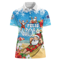 Guam Christmas Women Polo Shirt Felis Pasgua Chilling Santa LT05 Female Blue - Polynesian Pride