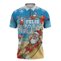 Guam Christmas Zipper Polo Shirt Felis Pasgua Chilling Santa LT05 Blue - Polynesian Pride