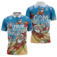 Guam Christmas Zipper Polo Shirt Felis Pasgua Chilling Santa - Polynesian Pride