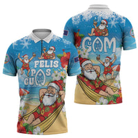 Guam Christmas Zipper Polo Shirt Felis Pasgua Chilling Santa LT05 - Polynesian Pride