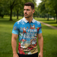 Guam Christmas Zipper Polo Shirt Felis Pasgua Chilling Santa LT05 - Polynesian Pride