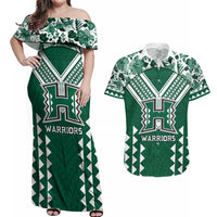 Custom Hawaii Football Couples Matching Off Shoulder Maxi Dress and Hawaiian Shirt Rainbow Warriors Tropical Vibes - Polynesian Pride