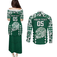 Custom Hawaii Football Couples Matching Puletasi and Long Sleeve Button Shirt Rainbow Warriors Tropical Vibes LT05 - Polynesian Pride