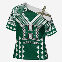 Custom Hawaii Football Cross Shoulder Shirt Rainbow Warriors Tropical Vibes LT05 Female Green - Polynesian Pride
