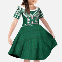 Custom Hawaii Football Family Matching Off The Shoulder Long Sleeve Dress and Hawaiian Shirt Rainbow Warriors Tropical Vibes - Polynesian Pride