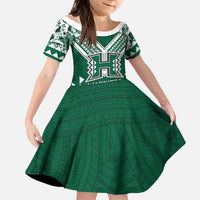 Custom Hawaii Football Kid Short Sleeve Dress Rainbow Warriors Tropical Vibes LT05 KID Green - Polynesian Pride