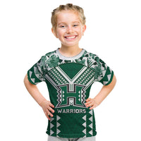 Custom Hawaii Football Kid T Shirt Rainbow Warriors Tropical Vibes LT05 Green - Polynesian Pride