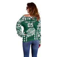 Custom Hawaii Football Off Shoulder Sweater Rainbow Warriors Tropical Vibes - Polynesian Pride