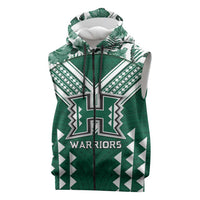 Custom Hawaii Football Sleeveless Zip Hoodie Rainbow Warriors Tropical Vibes LT05 Green - Polynesian Pride