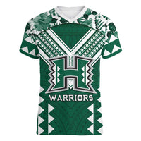 Custom Hawaii Football Women V-Neck T-Shirt Rainbow Warriors Tropical Vibes LT05 Female Green - Polynesian Pride