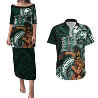 Hawaii Ikaika Warrior Football Couples Matching Puletasi and Hawaiian Shirt Polynesian Tribal Tattoo - Polynesian Pride