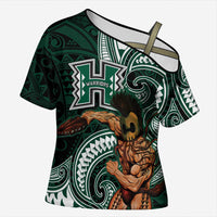 Hawaii Ikaika Warrior Football Cross Shoulder Shirt Polynesian Tribal Tattoo LT05 Female Black - Polynesian Pride