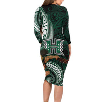 Hawaii Ikaika Warrior Football Family Matching Long Sleeve Bodycon Dress and Hawaiian Shirt Polynesian Tribal Tattoo - Polynesian Pride