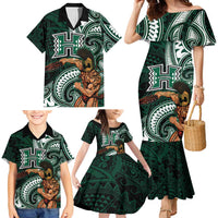 Hawaii Ikaika Warrior Football Family Matching Mermaid Dress and Hawaiian Shirt Polynesian Tribal Tattoo - Polynesian Pride