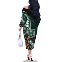 Hawaii Ikaika Warrior Football Family Matching Off The Shoulder Long Sleeve Dress and Hawaiian Shirt Polynesian Tribal Tattoo - Polynesian Pride
