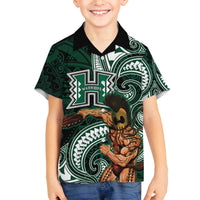 Hawaii Ikaika Warrior Football Family Matching Off The Shoulder Long Sleeve Dress and Hawaiian Shirt Polynesian Tribal Tattoo - Polynesian Pride
