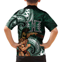 Hawaii Ikaika Warrior Football Family Matching Off Shoulder Maxi Dress and Hawaiian Shirt Polynesian Tribal Tattoo - Polynesian Pride