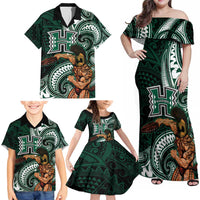Hawaii Ikaika Warrior Football Family Matching Off Shoulder Maxi Dress and Hawaiian Shirt Polynesian Tribal Tattoo - Polynesian Pride