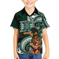 Hawaii Ikaika Warrior Football Family Matching Off Shoulder Maxi Dress and Hawaiian Shirt Polynesian Tribal Tattoo - Polynesian Pride