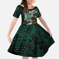 Hawaii Ikaika Warrior Football Family Matching Short Sleeve Bodycon Dress and Hawaiian Shirt Polynesian Tribal Tattoo - Polynesian Pride