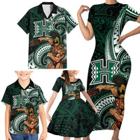 Hawaii Ikaika Warrior Football Family Matching Short Sleeve Bodycon Dress and Hawaiian Shirt Polynesian Tribal Tattoo - Polynesian Pride