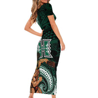 Hawaii Ikaika Warrior Football Short Sleeve Bodycon Dress Polynesian Tribal Tattoo - Polynesian Pride