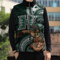 Hawaii Ikaika Warrior Football Sleeveless Puffer Jacket Polynesian Tribal Tattoo - Polynesian Pride