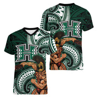 Hawaii Ikaika Warrior Football Women V-Neck T-Shirt Polynesian Tribal Tattoo - Polynesian Pride