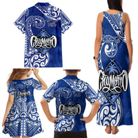 Personalised Hafa Adai Guam History and Chamorro Heritage Day Family Matching Tank Maxi Dress and Hawaiian Shirt Blue Latte Stone LT05 - Polynesian Pride