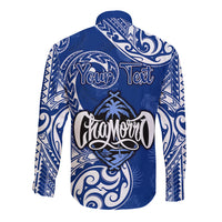 Personalised Hafa Adai Guam History and Chamorro Heritage Day Long Sleeve Button Shirt Blue Latte Stone LT05 - Polynesian Pride
