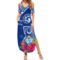 Personalised Hafa Adai Guam History and Chamorro Heritage Day Summer Maxi Dress Blue Latte Stone LT05 Women Blue - Polynesian Pride