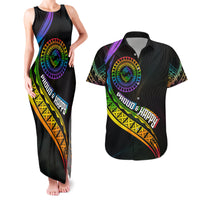 Personalised LGBT History Month Couples Matching Tank Maxi Dress and Hawaiian Shirt Proud And Happy Polynesian Dolphin LT05 Black - Polynesian Pride