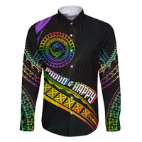 Personalised LGBT History Month Family Matching Long Sleeve Bodycon Dress and Hawaiian Shirt Proud And Happy Polynesian Dolphin LT05 Dad's Shirt - Long Sleeve Black - Polynesian Pride