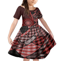 New Zealand Aotearoa Family Matching Mermaid Dress and Hawaiian Shirt Maori Harakeke Weaving Pattern Red LT05 Daughter's Dress Red - Polynesian Pride