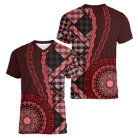 New Zealand Aotearoa Women V Neck T Shirt Maori Harakeke Weaving Pattern Red LT05 - Polynesian Pride