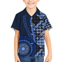 New Zealand Aotearoa Family Matching Long Sleeve Bodycon Dress and Hawaiian Shirt Maori Harakeke Weaving Pattern Blue LT05 Son's Shirt Blue - Polynesian Pride