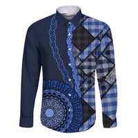 New Zealand Aotearoa Family Matching Short Sleeve Bodycon Dress and Hawaiian Shirt Maori Harakeke Weaving Pattern Blue LT05 Dad's Shirt - Long Sleeve Blue - Polynesian Pride