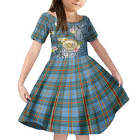 Personalised Hawaii State Family Matching Tank Maxi Dress and Hawaiian Shirt Tropical Flowers With Tartan Pattern LT05 Daughter's Dress Blue - Polynesian Pride