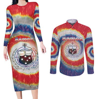 Samoa Couples Matching Long Sleeve Bodycon Dress and Long Sleeve Button Shirt Tie Dye Unique Style LT05 Colorful - Polynesian Pride
