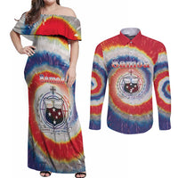 Samoa Couples Matching Off Shoulder Maxi Dress and Long Sleeve Button Shirt Tie Dye Unique Style LT05 Colorful - Polynesian Pride